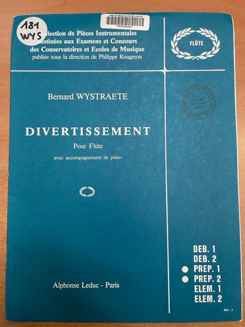 Bernard Wystraete Divertissement partition pour flute et piano