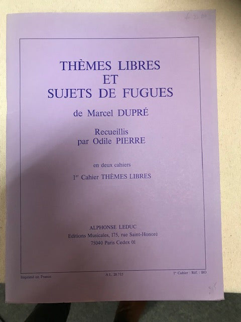 Marcel Dupré Themes Libres Et Sujets De Fugues Volume 1 partition pour orgue