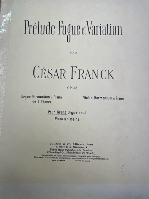 César Franck prélude, fugue et variation opus 18 partition pour orgue