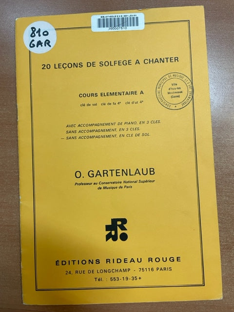 Gartenlaub 20 leçons de solfège à chanter élémentaire A, sans accompagnement