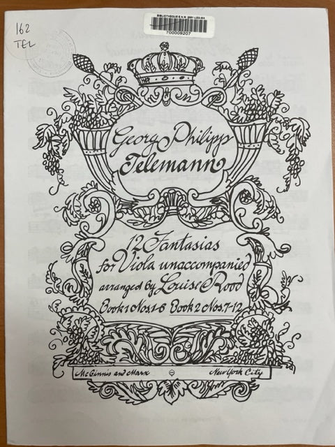 Telemann Georg Philipp 12 Fantasias pour alto seul arrangé par Louise Rood. Book 2: N° 7-12
