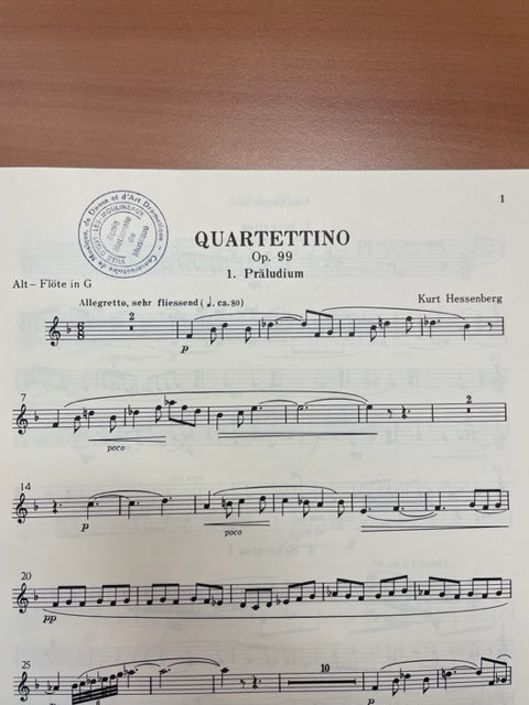 Kurt Hessenberg Quartettino op. 99 Partition pour 4 flutes et piano