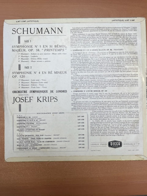 Vinyle Robert Schumann Josef Krips Symphonie n° 1 opus 38 - Symphonie n°4 opus 120