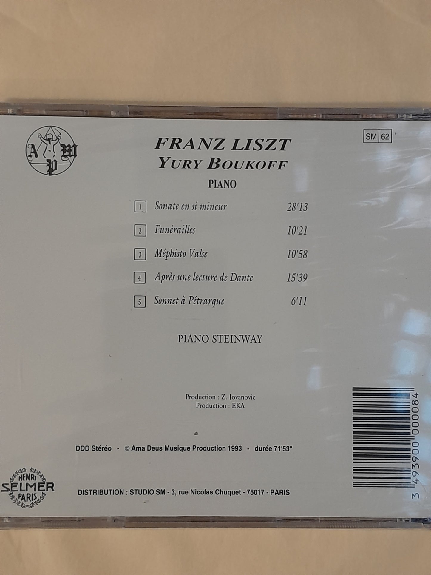 CD Franz Liszt Oeuvres pour piano interprétées par Yuri Boukoff au piano