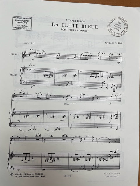 Raymond Guiot La flûte bleue partition pour flute et piano