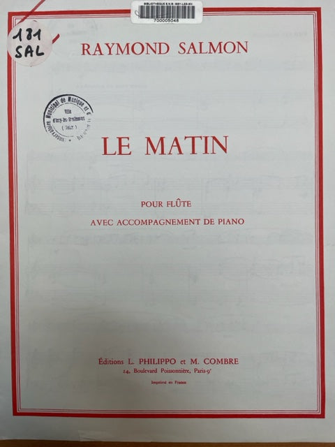 Raymond Salmon Le matin partition pour flute et piano