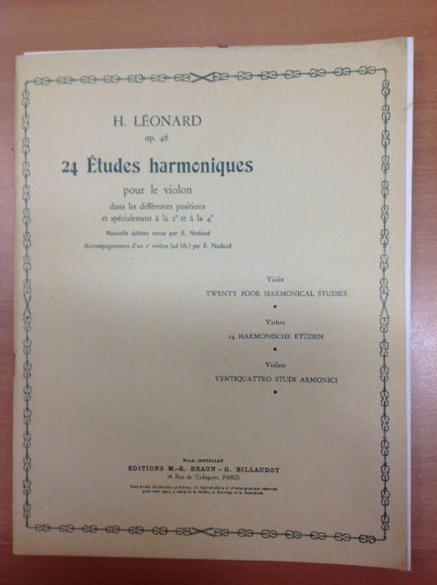 Hubert Léonard 24 Etudes harmoniques partition pour violon