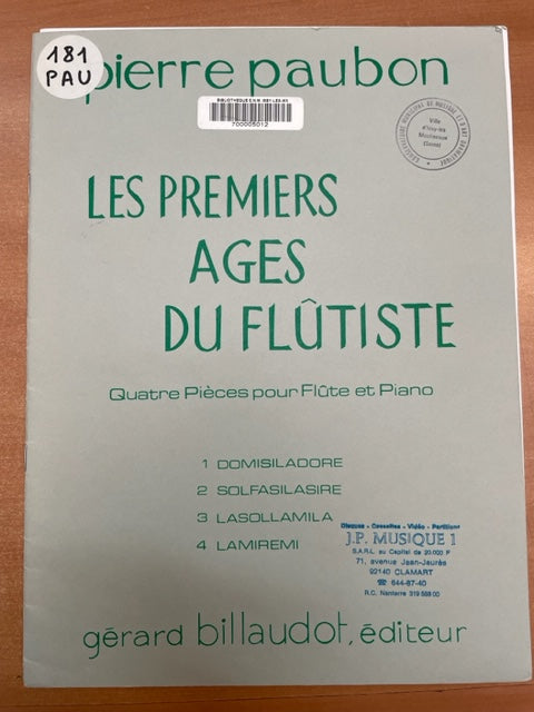 Pierre Paubon : Les premiers âges du flûtiste partition pour flute et piano