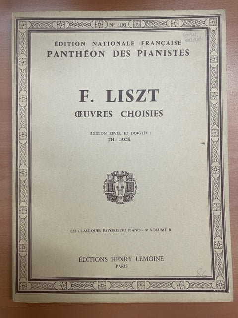 Franz Liszt Oeuvres choisies Classiques favoris du piano n° 9 vol B partition piano