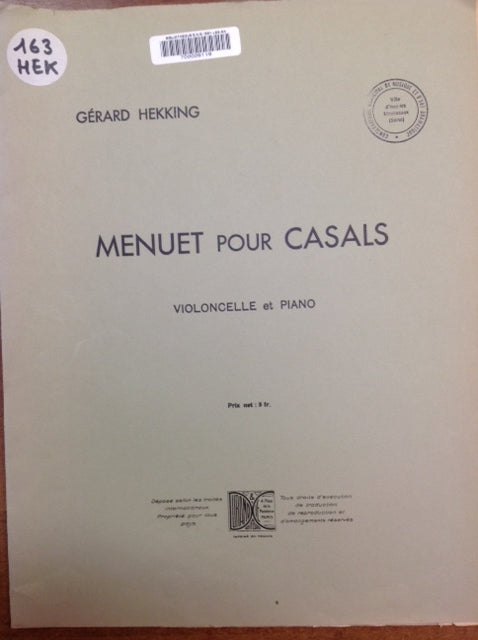 Gérard Hekking Menuet pour Casals partition pour Violoncelle et piano