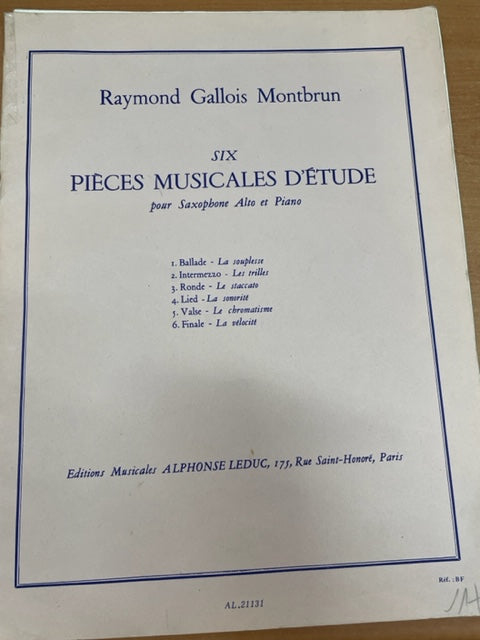 Raymond G. Montbrun Six pièces musicales d'étude pour Saxophone alto et piano