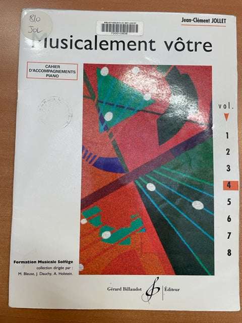 Jean Clément Jollet Musicalement vôtre vol 4, cycle II préparatoire - cahier d'accompagnements