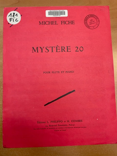 Michel Fiche Mystère 20 partition pour flute et piano