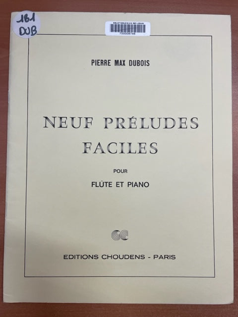 Pierre Max Dubois Neuf préludes faciles partition pour flute et piano