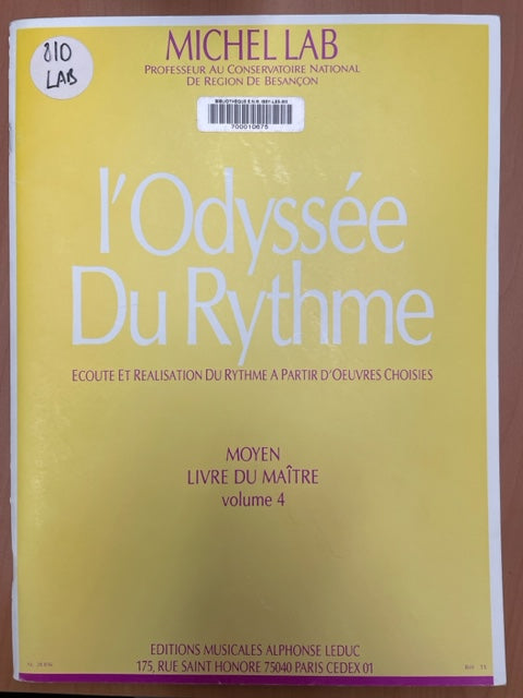 Michel Lab Odyssee Du Rythme Volume 4 Moyen Livre Du Maitre