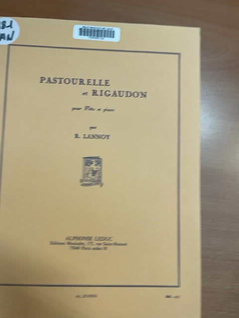 Robert Lannoy Pastourelle et Rigaudon partition pour flute et piano