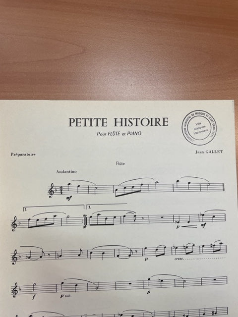 Jean Gallet Petite histoire partition pour flute et piano