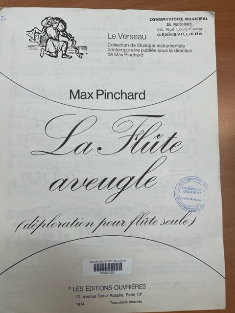 Max Pinchard La flûte aveugle déploration partition pour flûte seule