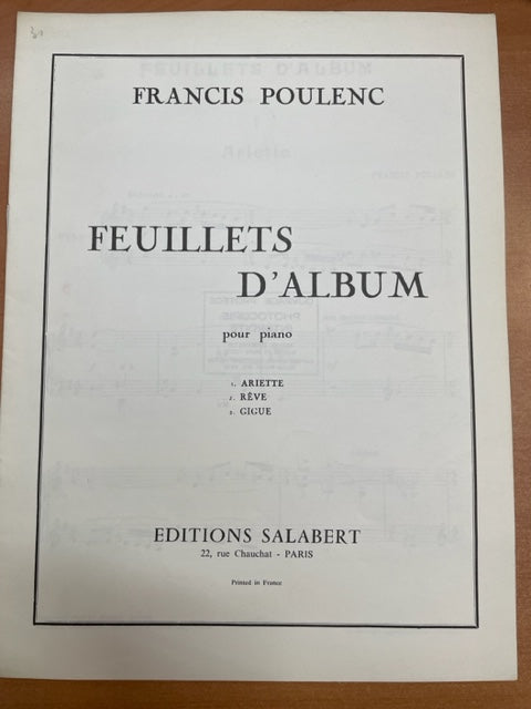 Francis Poulenc Feuillets d'album partition piano