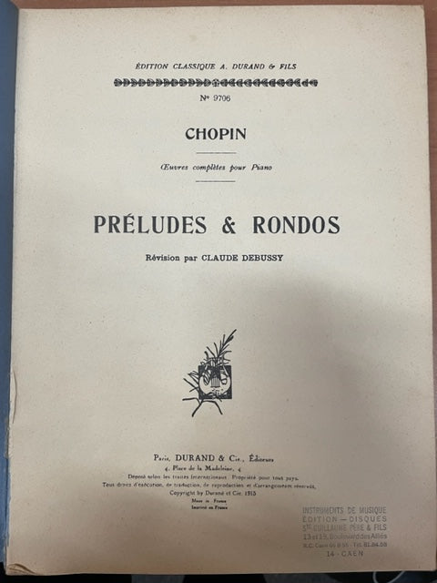 Chopin F.	Préludes et rondos révision Claude Debussy partition piano