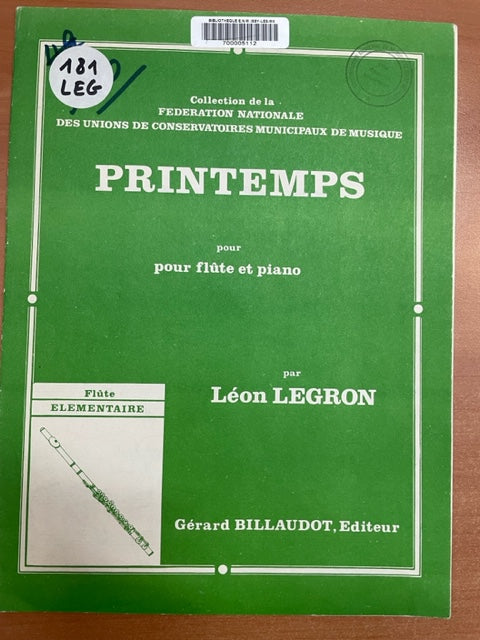 Léon Legron Printemps partition pour flute et piano