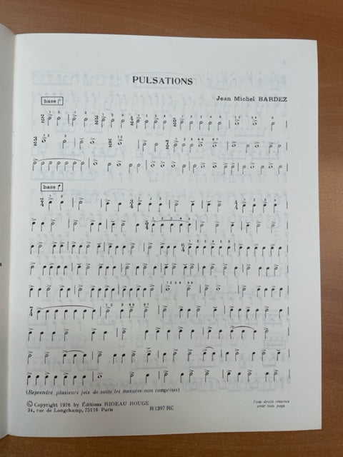 Partition de Jean Michel BARDEZ Pulsations - Rythmes à frapper - Cours de solfège 1ere année