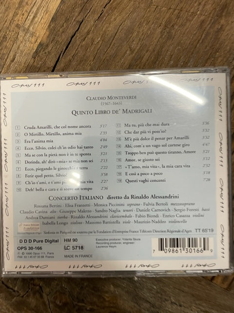 CD Monteverdi Quinto Libro de Madrigali