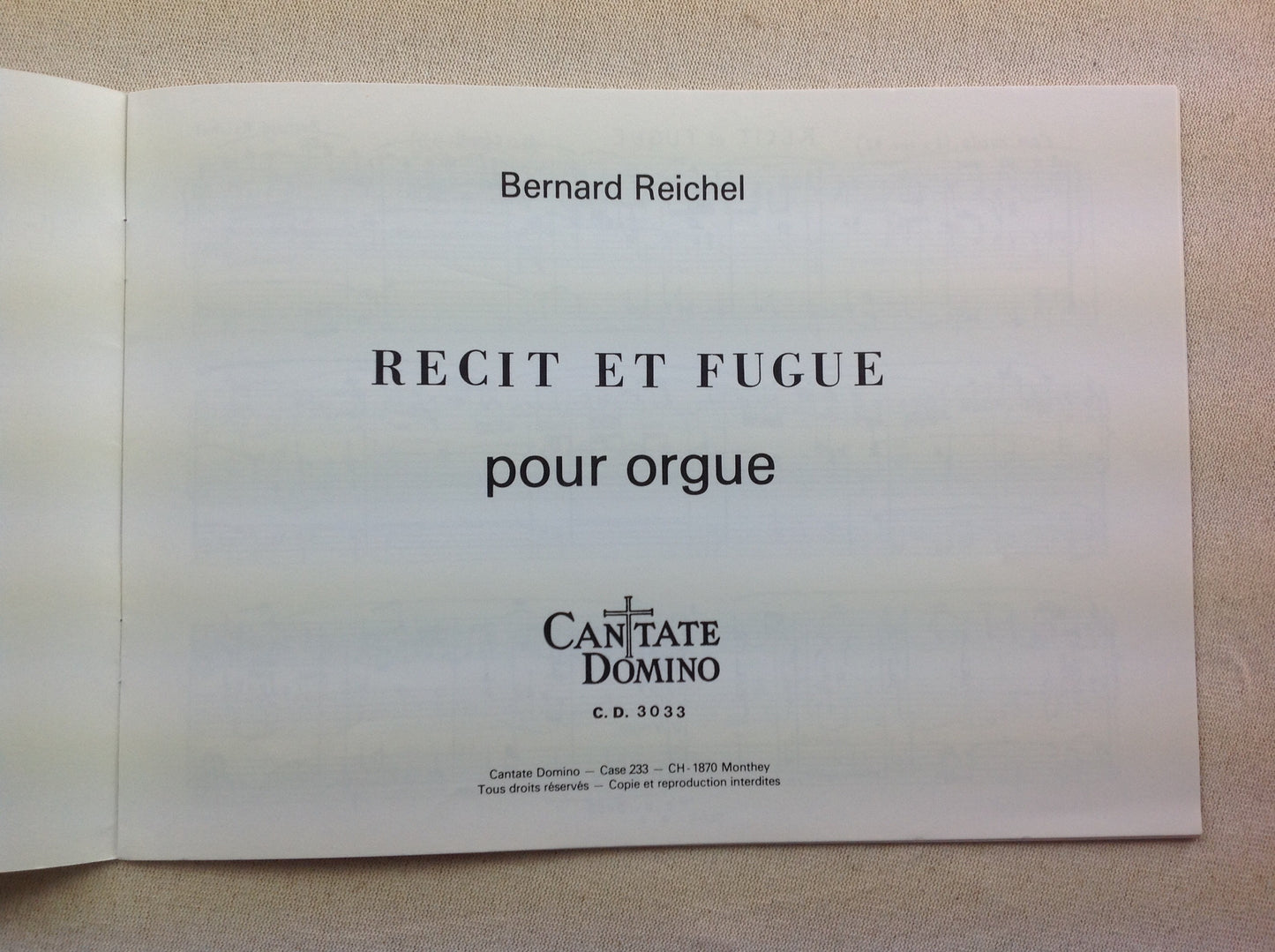 Bernard Reichel Récit et fugue partition pour orgue