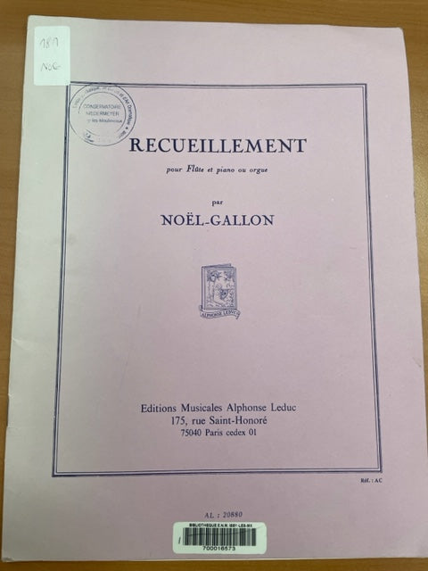 Noel Gallon Recueillement partition pour flute et piano