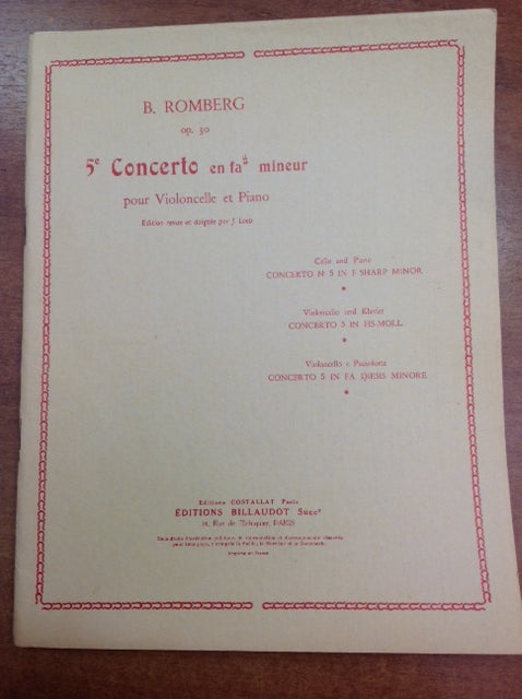 Bernhard Romberg 5e concerto en fa dièse mineur partition pour violoncelle et piano