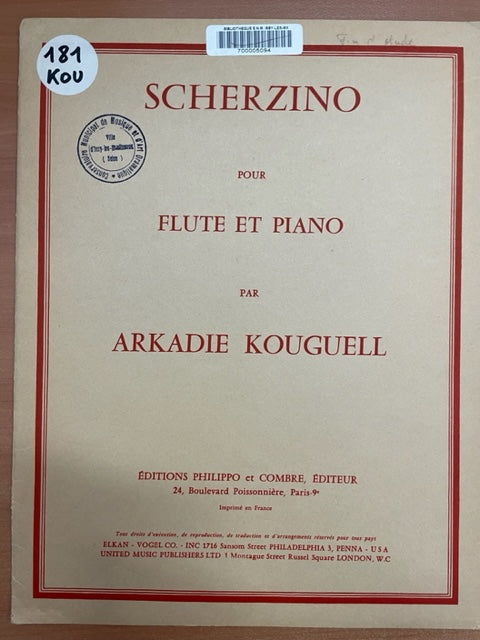 Kouguell Arkadie Scherzino partition pour flute et piano