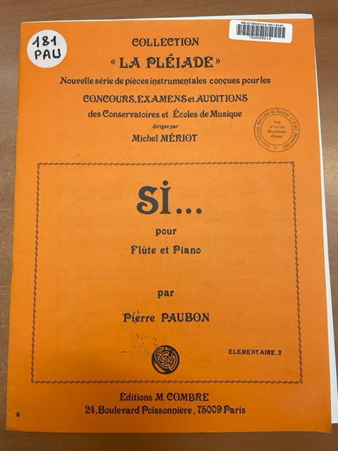 Pierre Paubon : Si...partition pour flute et piano