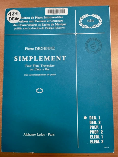 Pierre Degenne : Simplement partition pour flute et piano