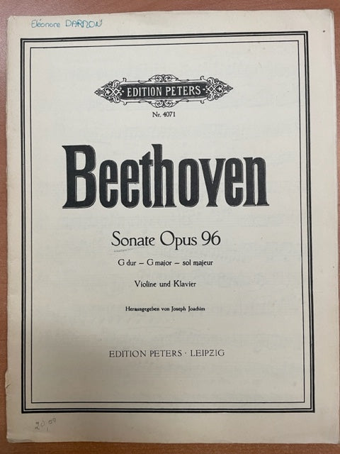 Beethoven Sonate op. 96 en sol majeur partition violon et piano