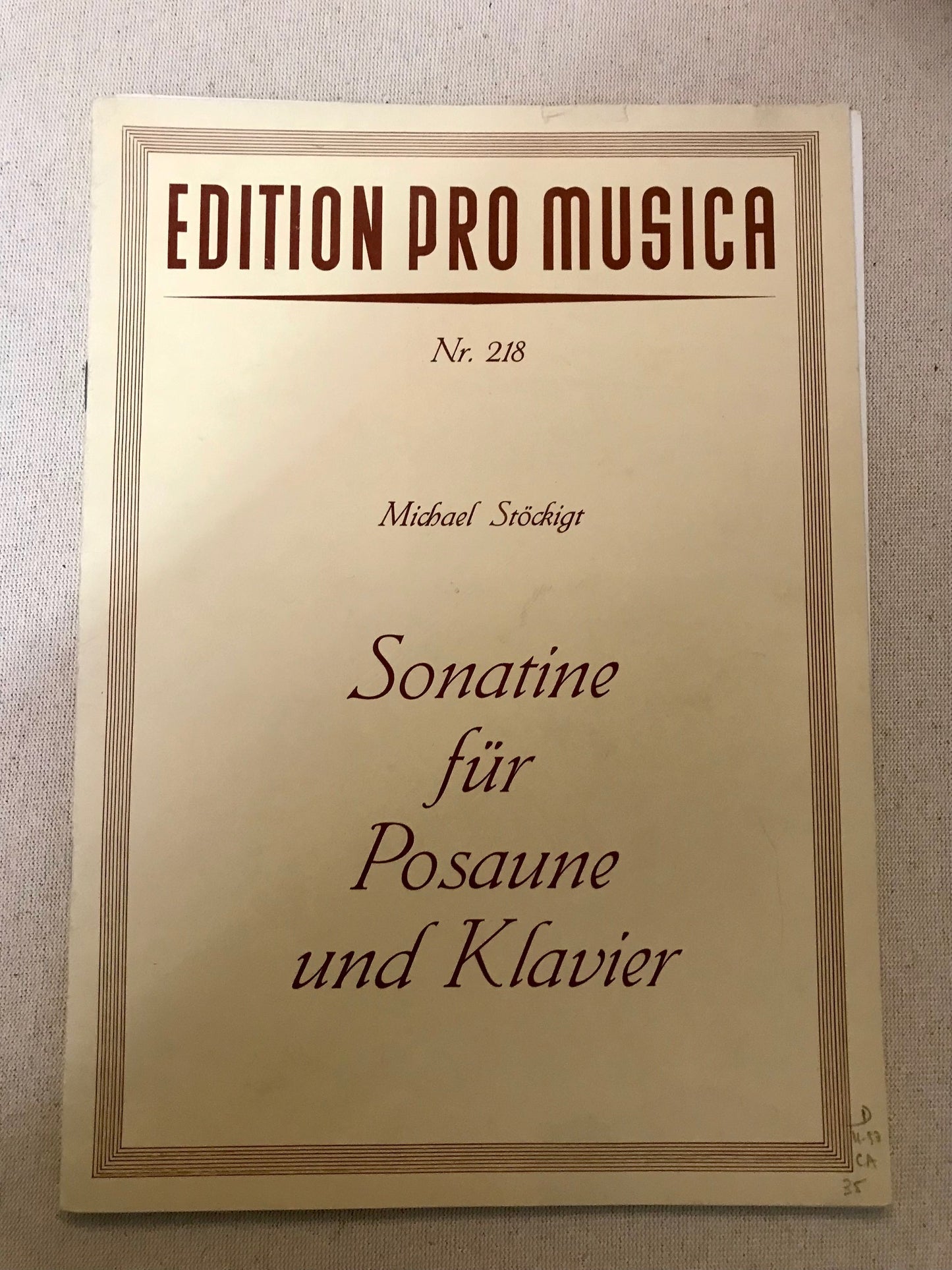 Michael STÖCKIGT Sonatine für Posaune und Klavier, partition pour trombone et piano