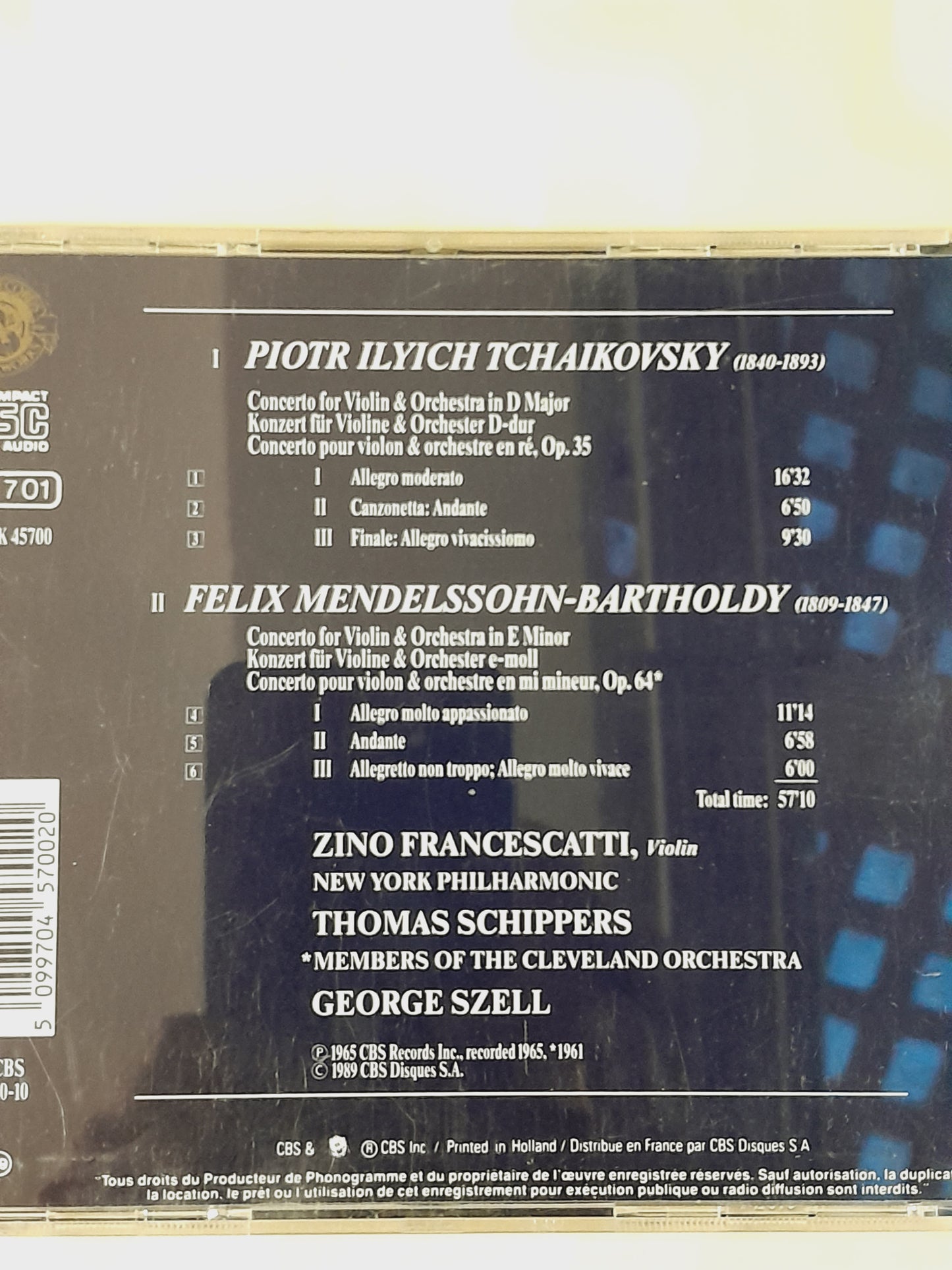 CD Mendelssohn concerto pour violon opus 64 - Tchaikovski concerto pour violon opus 35