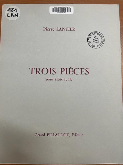 Pierre Lantier 3 pièces partition pour flûte seule