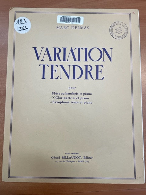 Marc Delmas Variation tendre partition pour Clarinette en si et piano