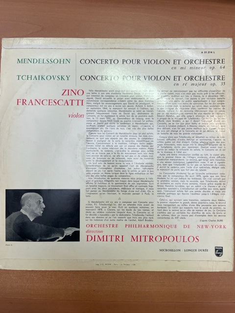 Vinyle Zino Francescatti, violon Mendelssohn Concerto en mi mineur - Tchaïkovsky Concerto en ré majeur