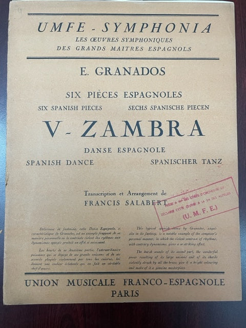 Enrique Granados 6 pièces espagnoles - N° 5: Zambra conducteur et parties séparées