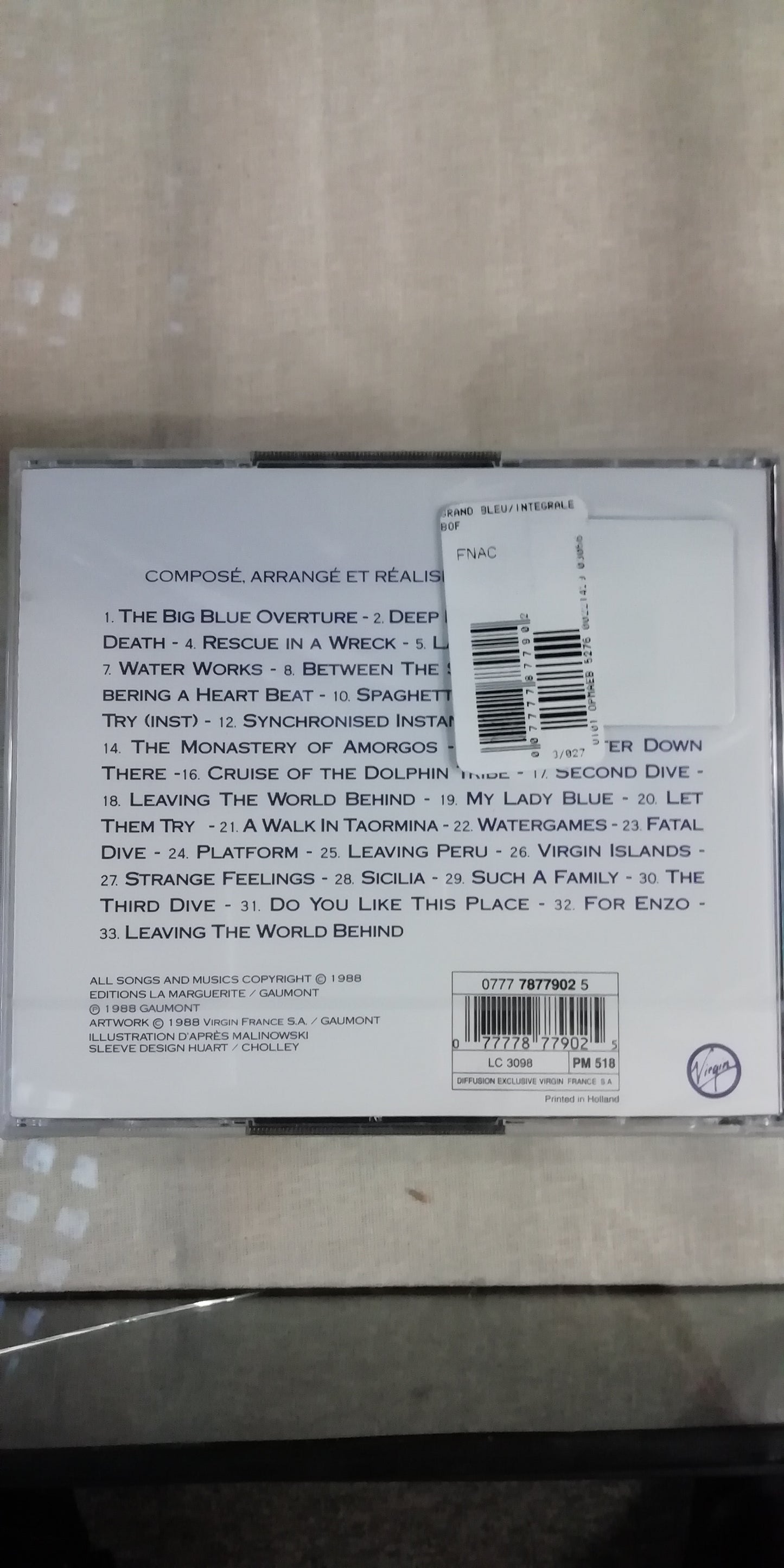 2 CDs de la Bande Originale du film Le Grand Bleu Eric Serra version intégrale